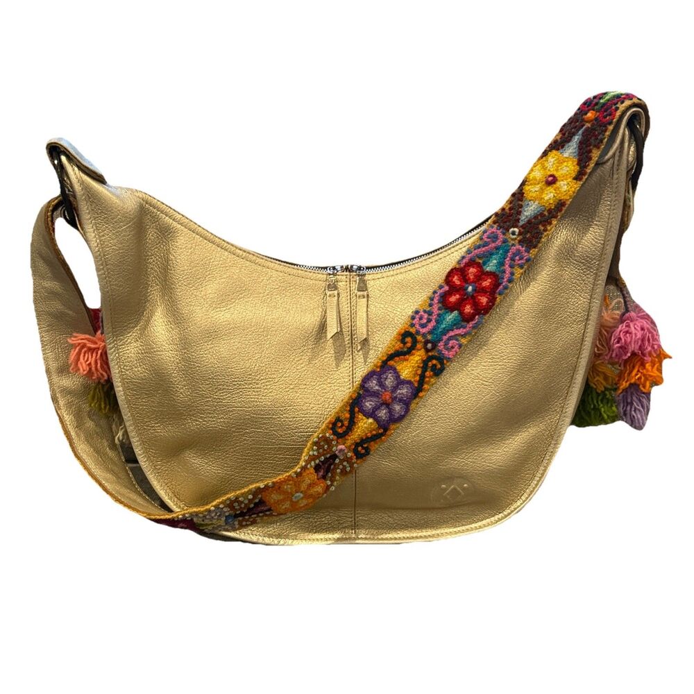 Cristina Orozco Gold Shoulder Bag with Colorful Strap